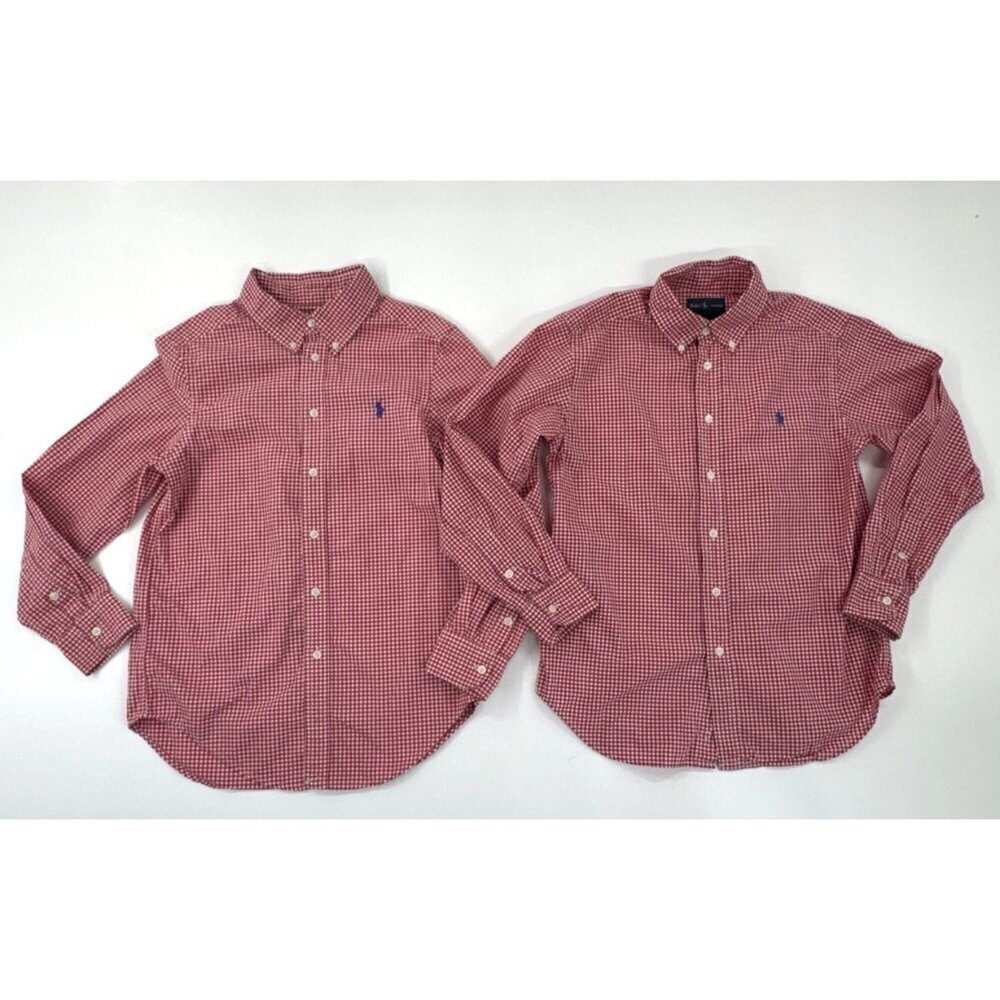 Polo Ralph Lauren Dress Shirt (1) Boys Medium 10-12 Red Check Long Sleeve Preppy